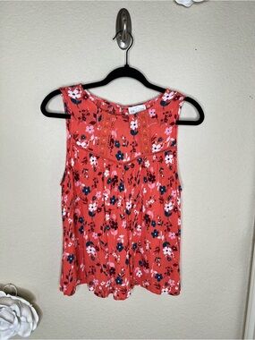 NTM: June & Ivy Francesca’s Coral Floral Sleeveless Swing Tank Top XL Boho Lace